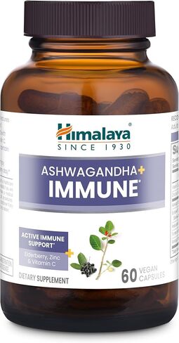 Himalaya Ashwagandha+ Immune with Ashwagandha, Elderberry, Zinc & Vitamin C for Active Immune Support, 60 Capsules, 1 Month Supply, Vegan, Gluten Free in Kuwait
