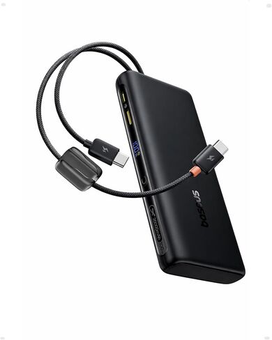 Baseus 100W Power Bank 20000mAh, Portable Laptop Charger with Built-in USB-C Dual Cables, Travel Essential PD QC Fast Charging for MacBook, iPad, iPhone 17/16, Samsung, Steam Deck, TSA-Approved in Kuwait