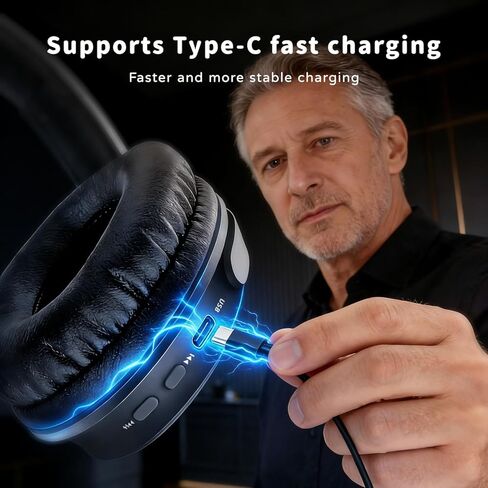 Tianfucen Wireless Headphones for TV, BKM400 TV Headphones Wireless for Seniors, TV Headphones Wireless with Easy Plug & Play USB Transmitter, No Lip-Sync Delay, 40H Playtime, Comfortable, Black in Kuwait
