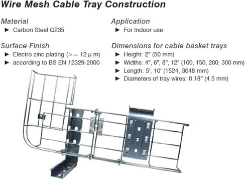 Quest Manufacturing Wire Mesh Cable Tray, 10' x 6" W x 2" H, Zinc Coated Steel, Commercial Cable Raceway, 30 Pack (CT1006-03-30) in Saudi Arabia