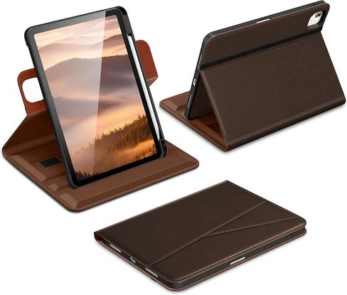 حافظة DTTO لجهاز iPad Air 11 بوصة M4 / M3 / M2 (2026/2025/2024)، iPad Air الجيل الخامس / الرابع (2022/2020)، غطاء حامل من الجلد الفاخر يدور 360 درجة مع حامل أقلام، بني in Saudi Arabia