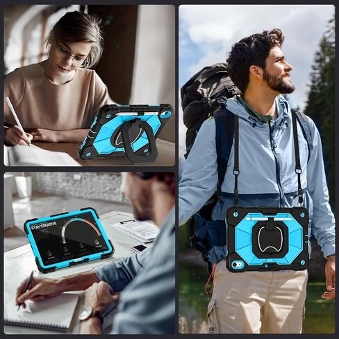 حافظة Auizotl لجهاز iPad (A16) الجيل الحادي عشر / العاشر 11/10.9 بوصة 2025/2022 مع واقي شاشة وحامل دوار وحزام كتف وحامل قلم رصاص، حافظة iPad مقاومة للصدمات من الدرجة العسكرية الجيل العاشر، أسود أزرق in Kuwait