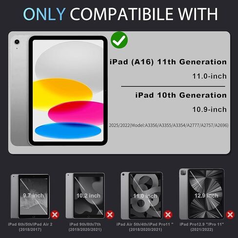 حافظة Auizotl لجهاز iPad (A16) الجيل الحادي عشر / العاشر 11/10.9 بوصة 2025/2022 مع واقي شاشة وحامل دوار وحزام كتف وحامل قلم رصاص، حافظة iPad مقاومة للصدمات من الدرجة العسكرية الجيل العاشر، أسود أزرق in Kuwait
