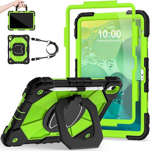 Auizotl Case for iPad (A16)11th /10th Generation 11/10.9 Inch 2025/2022 with Screen Protector Rotating Stand Shoulder Strap Pencil Holder,Military Grade Shockproof iPad Case 10th Generation,Black Blue in Saudi Arabia