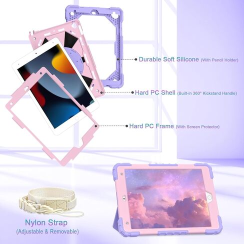 حافظة Auizotl لجهاز iPad (A16) الجيل الحادي عشر / العاشر 11/10.9 بوصة 2025/2022 مع واقي شاشة وحامل دوار وحزام كتف وحامل قلم رصاص، حافظة iPad مقاومة للصدمات من الدرجة العسكرية الجيل العاشر، أسود أزرق in Kuwait