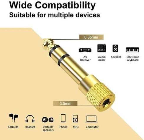 20-Pack 6.35mm (1/4") Male to 3.5mm (1/8") Female TRS Stereo Audio Adapter, Gold-Plated for Low Signal Loss in Saudi Arabia