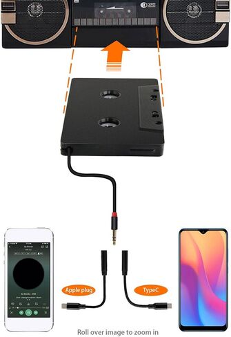 GOWENIC Universal Cassette Adapter, Premium Sound, Universal Tape Adapter, 4 Channel Stereo Output, with 3.5mm Type C AUX Audio Cable, for Phone MP3 in Saudi Arabia