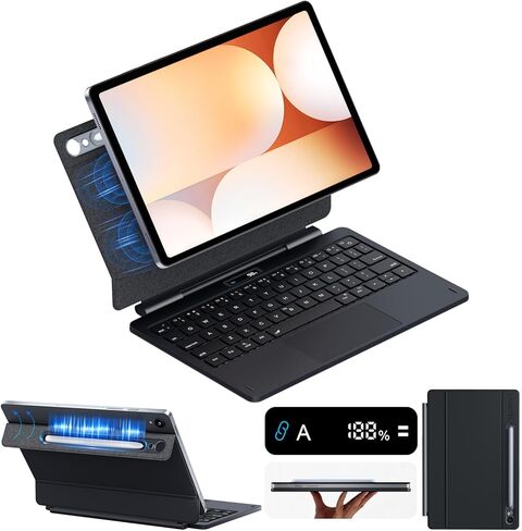 حافظة لوحة المفاتيح السحرية LAUDTEC لجهاز Samsung Galaxy Tab S11/S9 11 بوصة، S10Lite/S10FE /S9FE 5G 10.9 بوصة حامل ناتئ عائم مع لوحة تتبع متعددة اللمس وشاشة LED وحامل أقلام S وإضاءة خلفية 7 ألوان، أسود in Kuwait