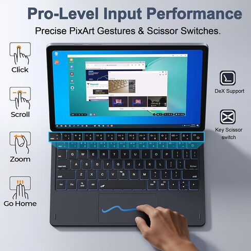 حافظة لوحة المفاتيح السحرية LAUDTEC لجهاز Samsung Galaxy Tab S11/S9 11 بوصة، S10Lite/S10FE /S9FE 5G 10.9 بوصة حامل ناتئ عائم مع لوحة تتبع متعددة اللمس وشاشة LED وحامل أقلام S وإضاءة خلفية 7 ألوان، أسود in Kuwait