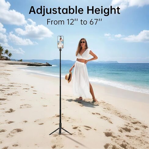 Magnetic Selfie Stick Tripod, 67" Aluminum Extendable Magnetic Holder for Magsafe, 360° Rotatable & 330° Tilt Travel Phone Tripod Stand with Metal Ring & Remote for iPhone 12-17/Android in Saudi Arabia
