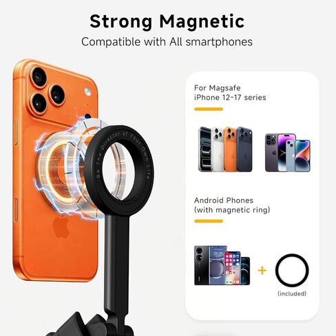 Magnetic Selfie Stick Tripod, 67" Aluminum Extendable Magnetic Holder for Magsafe, 360° Rotatable & 330° Tilt Travel Phone Tripod Stand with Metal Ring & Remote for iPhone 12-17/Android in Saudi Arabia