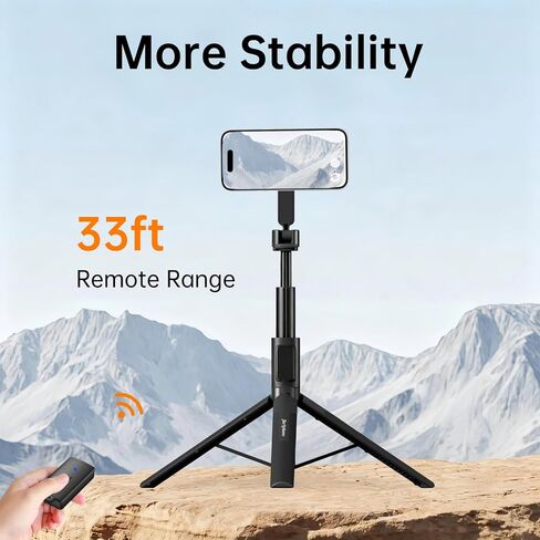Magnetic Selfie Stick Tripod, 67" Aluminum Extendable Magnetic Holder for Magsafe, 360° Rotatable & 330° Tilt Travel Phone Tripod Stand with Metal Ring & Remote for iPhone 12-17/Android in Saudi Arabia