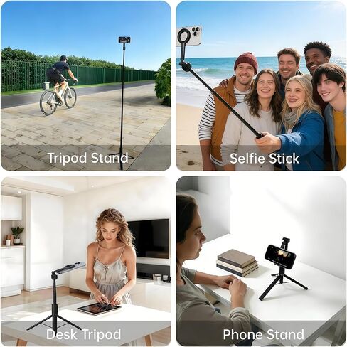 Magnetic Selfie Stick Tripod, 67" Aluminum Extendable Magnetic Holder for Magsafe, 360° Rotatable & 330° Tilt Travel Phone Tripod Stand with Metal Ring & Remote for iPhone 12-17/Android in Saudi Arabia