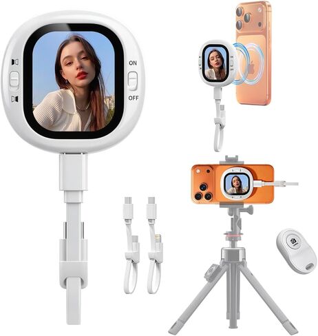 yAyusi Mini المغناطيسي Vlog Selfie شاشة مراقبة iPhone مع جهاز تحكم عن بعد، شاشة كاميرا خلفية محمولة صغيرة الحجم iPhone مع انعكاس الشاشة، شاشة هاتف HD AMOLED لـ TikTok/YouTube (فقط لنظام iOS) in Kuwait
