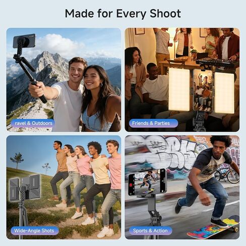 مجموعة تسجيل الفيديو لأجهزة iPhone/Android، حامل ثلاثي القوائم لعصا سيلفي مقاس 67 بوصة مع ضوء تعبئة CRI95 (2900-7000K) وبطارية 2500 مللي أمبير في الساعة، ميكروفون لاسلكي وجهاز تحكم عن بعد، MagSafe لهاتف iPhone 12+، مشبك لنظام Android، TikTok/YouTube Live in Kuwait