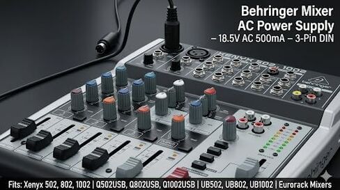 محول طاقة تيار متردد 18.5 فولت لخلاطات Behringer Xenyx 502 802 1002، Q502USB Q802USB Q1002USB، UB502 UB802 UB1002 Eurorack، سلك إمداد طاقة بديل (موصل ثلاثي الدبوس) in Kuwait