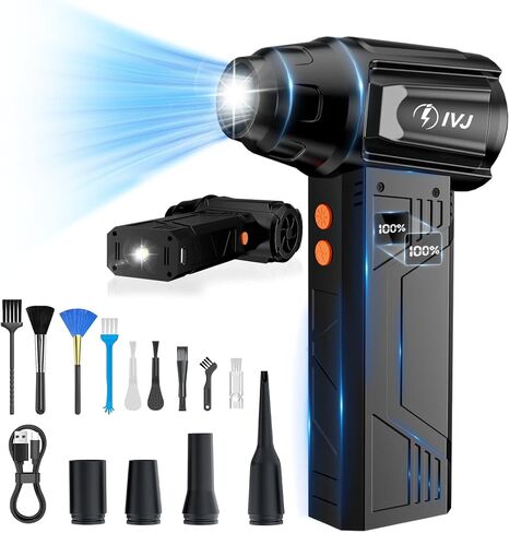 IVJ Compressed Air Duster, 180000RPM Super Power Cordless Electric Air Duster with LED Light Rechargeable 4 Gear Adjustable Mini Air Duster, Dust Blower for Computer, Keyboard, House, Outdoor and Car in Saudi Arabia