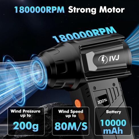 IVJ Compressed Air Duster, 180000RPM Super Power Cordless Electric Air Duster with LED Light Rechargeable 4 Gear Adjustable Mini Air Duster, Dust Blower for Computer, Keyboard, House, Outdoor and Car in Saudi Arabia