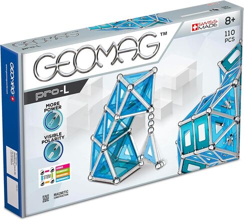 Geomag Swiss-Made Pro-L نظام البناء والهندسة المغناطيسي 110 قطعة مجموعة بناء للأطفال من عمر 8 سنوات فما فوق، العصي والموصلات، لعبة تعليمية STEM Montessori، الإبداع، متعة الهندسة in Kuwait