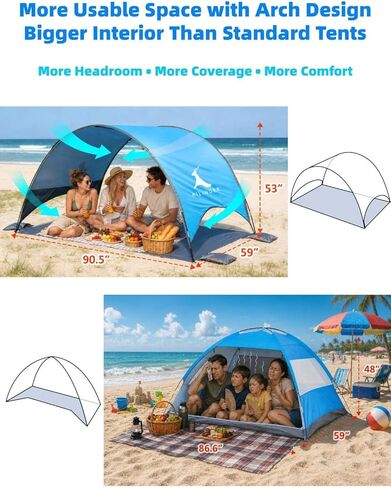 Beach Umbrella with UPF 50+ UV Protection, Portable Beach Tent Canopy with 360° Ventilation, 4 Sandbags, Wind Ropes & Stakes, Storage Pockets for Beach, Travel, Backyard (3) in Saudi Arabia