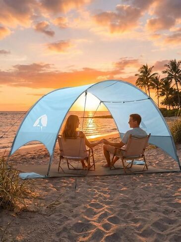 Beach Umbrella with UPF 50+ UV Protection, Portable Beach Tent Canopy with 360° Ventilation, 4 Sandbags, Wind Ropes & Stakes, Storage Pockets for Beach, Travel, Backyard (3) in Saudi Arabia