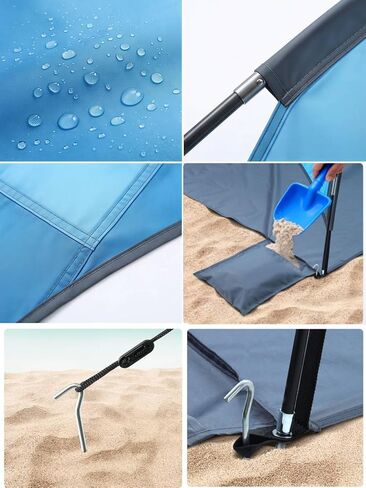 Beach Umbrella with UPF 50+ UV Protection, Portable Beach Tent Canopy with 360° Ventilation, 4 Sandbags, Wind Ropes & Stakes, Storage Pockets for Beach, Travel, Backyard (3) in Saudi Arabia