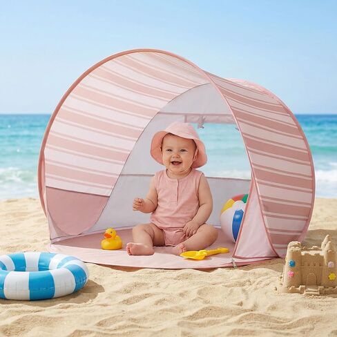 Pop Up Baby Beach Tent - Baby Tent for Toddler Beach Essentials with UPF 50+ UV Protection Canopy, Portable 41.4 x 35.5 x 31.5 in Sun Shade Summer Outdoor for Infants (Blue Stripes) in Saudi Arabia