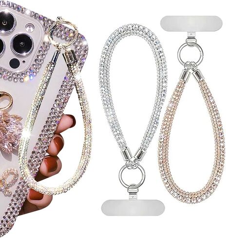 2 Pcs Luxury Diamond Phone Wrist Strap for Camera Cellphone Lanyard Gold Silver Rhinestone Keychain Wristlet for Phone Wristlet Keychain Camera Strap Wrist Straps Key Lanyards Bag Charms for Handbags in Saudi Arabia