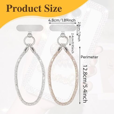 2 Pcs Luxury Diamond Phone Wrist Strap for Camera Cellphone Lanyard Gold Silver Rhinestone Keychain Wristlet for Phone Wristlet Keychain Camera Strap Wrist Straps Key Lanyards Bag Charms for Handbags in Saudi Arabia