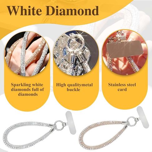 2 Pcs Luxury Diamond Phone Wrist Strap for Camera Cellphone Lanyard Gold Silver Rhinestone Keychain Wristlet for Phone Wristlet Keychain Camera Strap Wrist Straps Key Lanyards Bag Charms for Handbags in Saudi Arabia