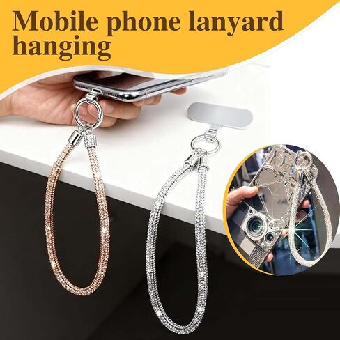 2 Pcs Luxury Diamond Phone Wrist Strap for Camera Cellphone Lanyard Gold Silver Rhinestone Keychain Wristlet for Phone Wristlet Keychain Camera Strap Wrist Straps Key Lanyards Bag Charms for Handbags in Saudi Arabia