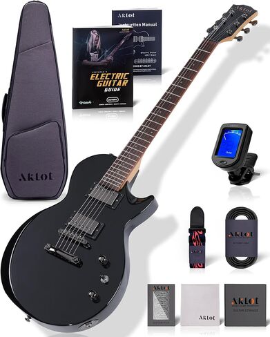 طقم جيتار كهربائي AKLOT 24-Fret، قطع فردي 40 بوصة (نمط LP)، التقاطات هامبوكر قابلة للتشغيل الحديث، أوتاد ضبط 18:1، مع حقيبة أزعج ملحقات الجيتار، كابل، حزام، اختيارات، سلاسل، موالف، كتاب in Saudi Arabia