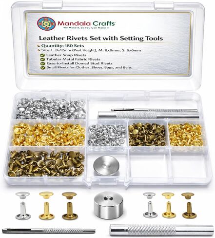 Mandala Crafts Double Cap Rivet Kit and Punch Press Setting Tool for Leather, Fabric, Clothing Decorative Metal Studs, 6mm 8mm Gold Silver Antique Brass in Saudi Arabia
