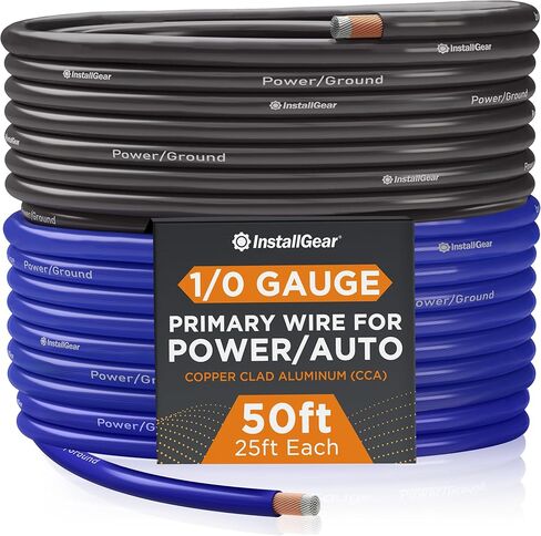 InstallGear Dual 4 Gauge Amp Wiring Kit with Amplifier Installation Wiring True Spec and Soft Touch Wire and 1/0 Gauge Black/Blue Wire (50ft) Copper Clad Aluminum CCA - Primary Automotive Wire in Saudi Arabia