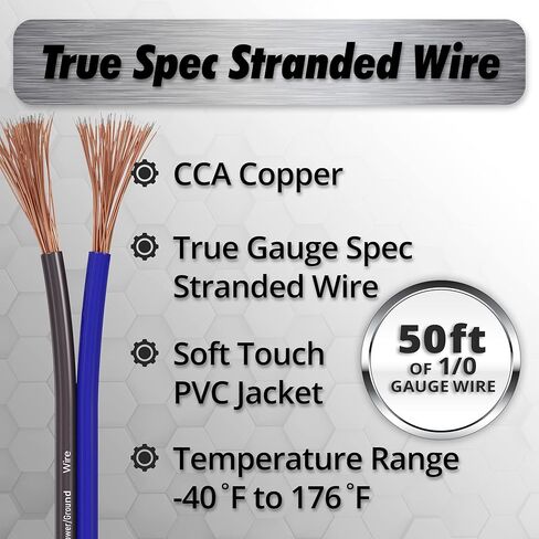 InstallGear Dual 4 Gauge Amp Wiring Kit with Amplifier Installation Wiring True Spec and Soft Touch Wire and 1/0 Gauge Black/Blue Wire (50ft) Copper Clad Aluminum CCA - Primary Automotive Wire in Saudi Arabia