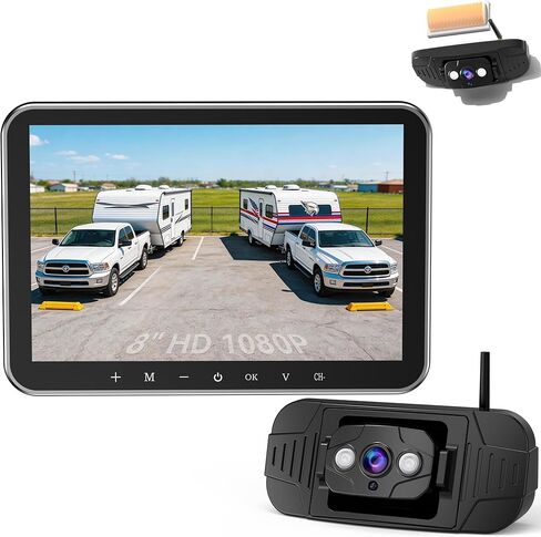 كاميرا احتياطية HD 1080P RV لاسلكية: شاشة كبيرة مقاس 8 بوصات رؤية ليلية واضحة تلقائيًا للمركبات الترفيهية والمقطورات والمعسكرات - كاميرا الرؤية الخلفية سهلة التركيب والتشغيل لمدة 20 دقيقة سلكية مسبقًا لنظام Furrion in Kuwait