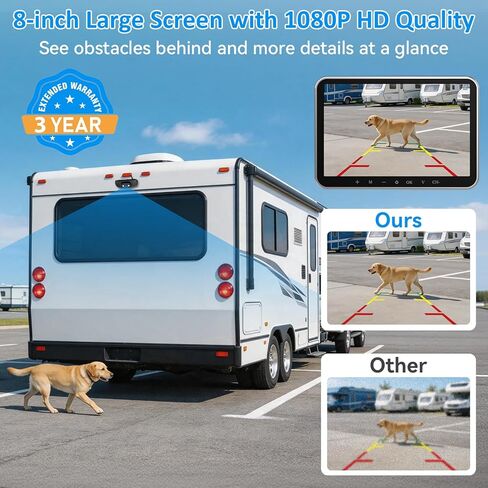 كاميرا احتياطية HD 1080P RV لاسلكية: شاشة كبيرة مقاس 8 بوصات رؤية ليلية واضحة تلقائيًا للمركبات الترفيهية والمقطورات والمعسكرات - كاميرا الرؤية الخلفية سهلة التركيب والتشغيل لمدة 20 دقيقة سلكية مسبقًا لنظام Furrion in Kuwait