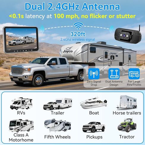 كاميرا احتياطية HD 1080P RV لاسلكية: شاشة كبيرة مقاس 8 بوصات رؤية ليلية واضحة تلقائيًا للمركبات الترفيهية والمقطورات والمعسكرات - كاميرا الرؤية الخلفية سهلة التركيب والتشغيل لمدة 20 دقيقة سلكية مسبقًا لنظام Furrion in Kuwait