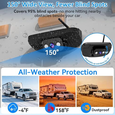 كاميرا احتياطية HD 1080P RV لاسلكية: شاشة كبيرة مقاس 8 بوصات رؤية ليلية واضحة تلقائيًا للمركبات الترفيهية والمقطورات والمعسكرات - كاميرا الرؤية الخلفية سهلة التركيب والتشغيل لمدة 20 دقيقة سلكية مسبقًا لنظام Furrion in Kuwait
