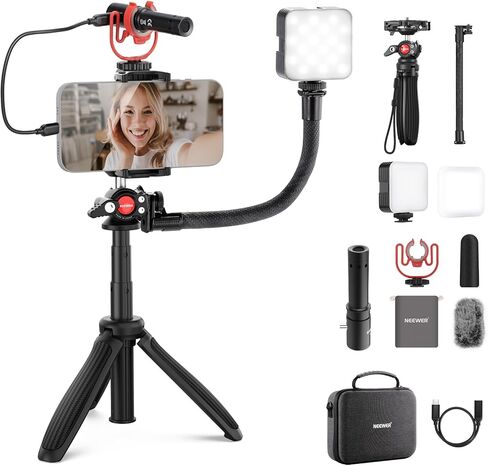 NEEWER 57.9" Selfie Stick Tripod Compatible with iPhone Samsung Android, Metal Portable Lightweight Travel Cell Phone Stand with Phone Holder Mount & Remote for Video Recording Filming, PA992 Black in Saudi Arabia