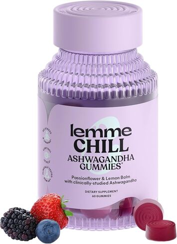 Lemme Chill Stress Relief Gummies with 300mg KSM-66 Ashwagandha, Lemon Balm, Passionflower & Goji to Support Relaxation, Healthy Cortisol & Sleep - Vegan, Gluten-Free, Non-GMO, Mixed Berry (60 Count) in Saudi Arabia