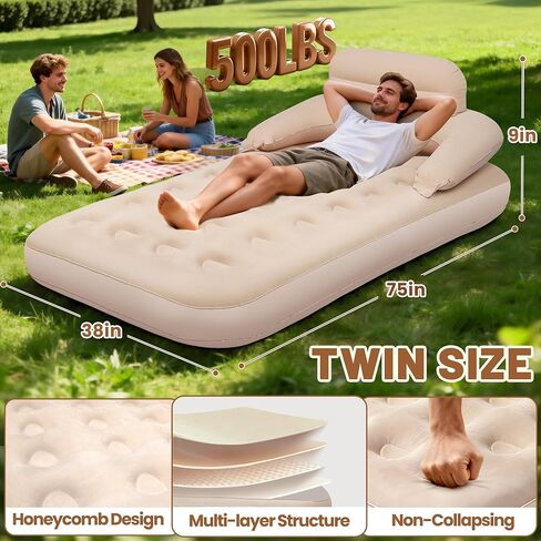 MeiLyte Inflatable Bed Twin Size, Inflatable Couch for Adults with Flocked Surface, Inflatable Air Mattress with Backrest, Comfortable Inflatable Sofa Bed, Inflatable Couch for Camping,Outdoor, Indoor in Saudi Arabia