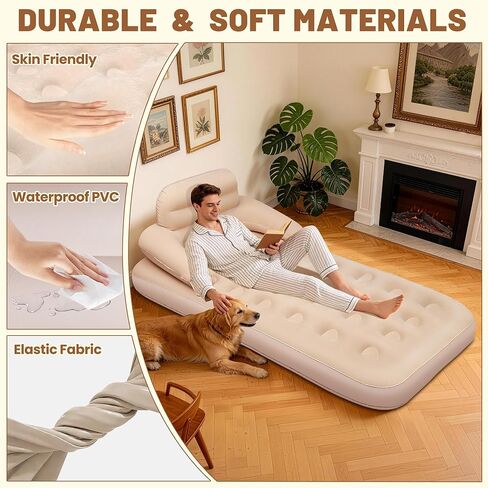 MeiLyte Inflatable Bed Twin Size, Inflatable Couch for Adults with Flocked Surface, Inflatable Air Mattress with Backrest, Comfortable Inflatable Sofa Bed, Inflatable Couch for Camping,Outdoor, Indoor in Saudi Arabia