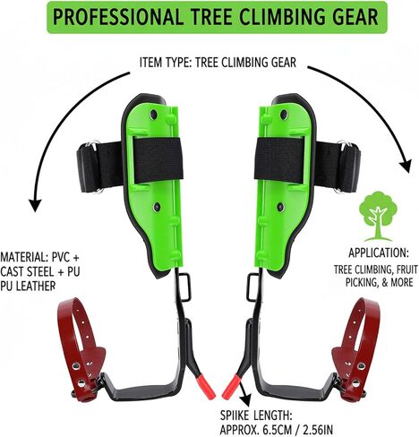 Luocute Tree Climbing Gear, Solid Cast Steel Core PVC Coated Tree Climbing Spikes with Adjustable PU Leather Straps, for Orchard Harvesting Maintenance Forestry Research in Saudi Arabia
