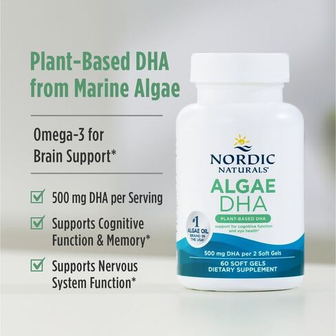 Nordic Naturals Algae DHA - 60 Soft Gels - 500 mg Omega-3 DHA - Certified Vegan Algae Oil - Plant-Based DHA - Brain, Eye & Nervous System Support - Non-GMO - 30 Servings in Saudi Arabia