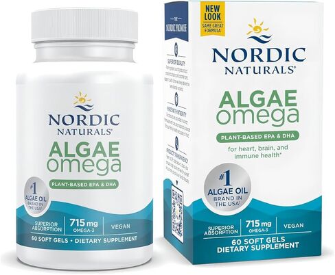Nordic Naturals Algae Omega - 120 كبسولة هلامية ناعمة - 715 مجم أوميغا 3 - زيت الطحالب النباتية المعتمدة - EPA وDHA نباتي - صحة القلب والعين والمناعة والدماغ - غير معدلة وراثيًا - 60 حصة in Saudi Arabia