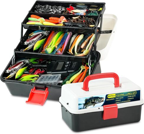 CALVES 447Pcs Fishing Lures Kit, 3-Layer Tackle Box with Tackle Included - Crankbaits, Spoons, Hooks, Weights & Fishing Accessories, Fishing Bait Gear Set Gift for Men Bass Freshwater in Saudi Arabia