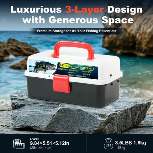 CALVES 447Pcs Fishing Lures Kit, 3-Layer Tackle Box with Tackle Included - Crankbaits, Spoons, Hooks, Weights & Fishing Accessories, Fishing Bait Gear Set Gift for Men Bass Freshwater in Saudi Arabia