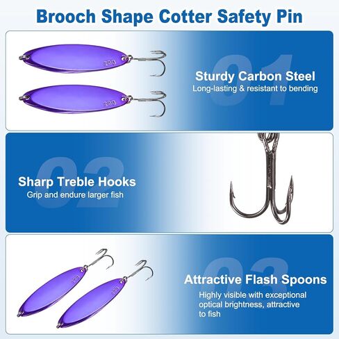 Fishing Spoons Lures, Metal Saltwater Treble Trout Lures Jigging Spoon with Treble Hooks Casting Spinner Baits in Saudi Arabia