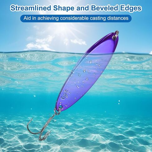 Fishing Spoons Lures, Metal Saltwater Treble Trout Lures Jigging Spoon with Treble Hooks Casting Spinner Baits in Saudi Arabia